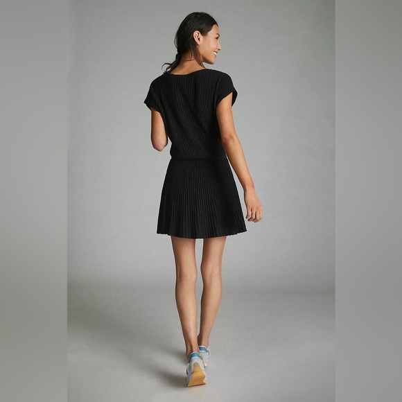 Maeve Anthropologie Ruth Black Ribbed Short Sleeve Fit & Flare Sweater Dress M - Picture 2 of 11